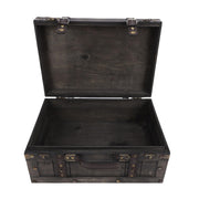 Vintage Wooden Storage Trunk with Hinged Lid & Leather Handle