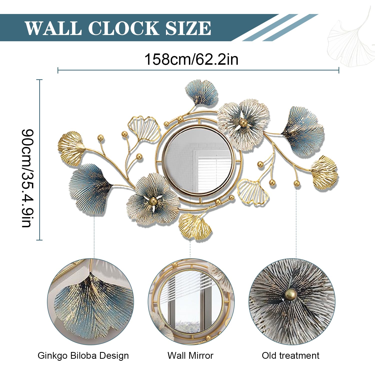 Ginkgo Leaf Wall Mirror – 3D Metal Decorative Mirror