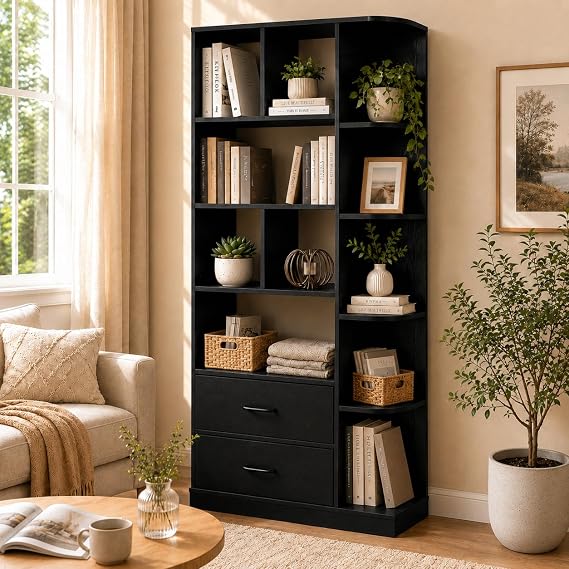 Corner Bookshelf with Drawers
