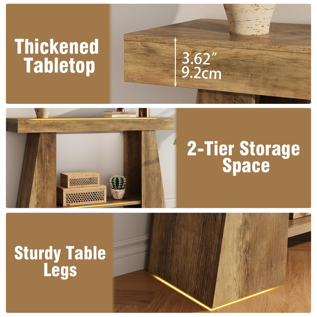 47.24" Farmhouse Entryway Console Table, Narrow Sofa Table Behind Couch, Wooden Rectangular Small Entry Table with Storage Shelves for Narrow Entrance, Stairwell, Hallway, Living Room, Small Foyer