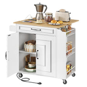 Rolling Kitchen Island with Drop Leaf & Power Outlets