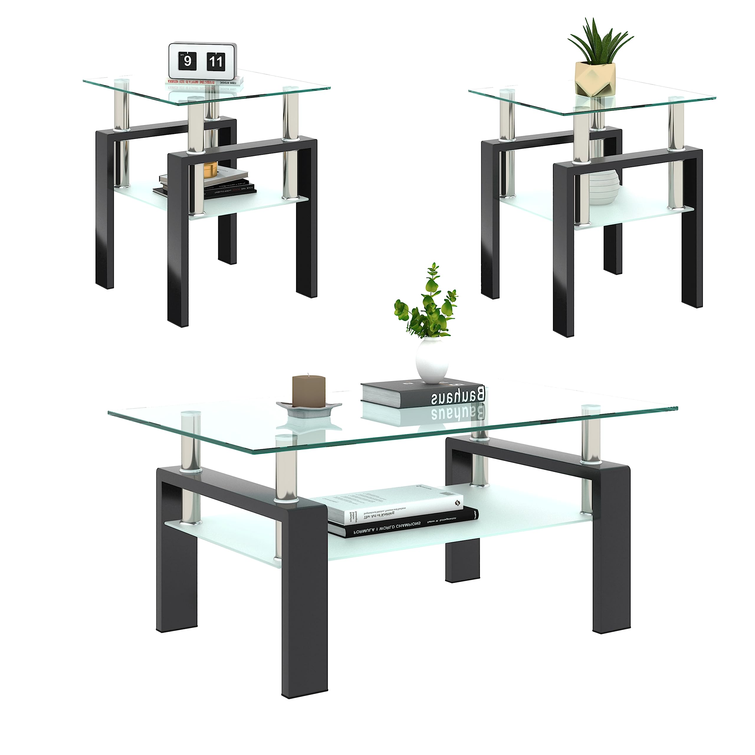 3-Piece Glass Coffee Table & End Tables Set