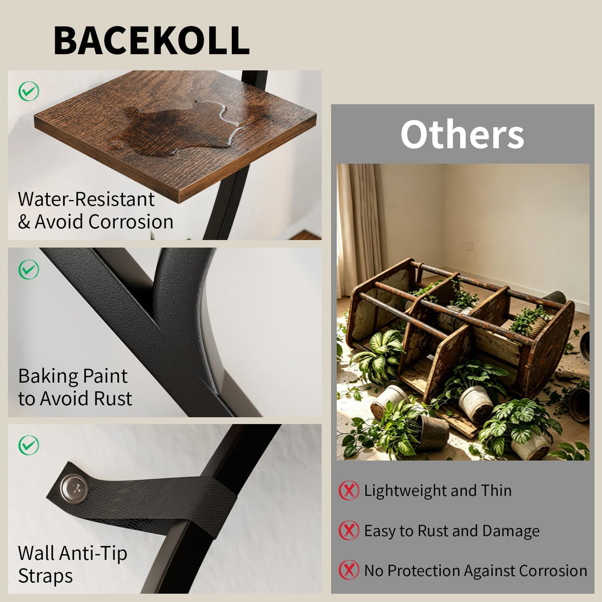 BACEKOLL Plant Stand with Grow Lights 6 Tier 55" S-Shaped Plant Shelf Black