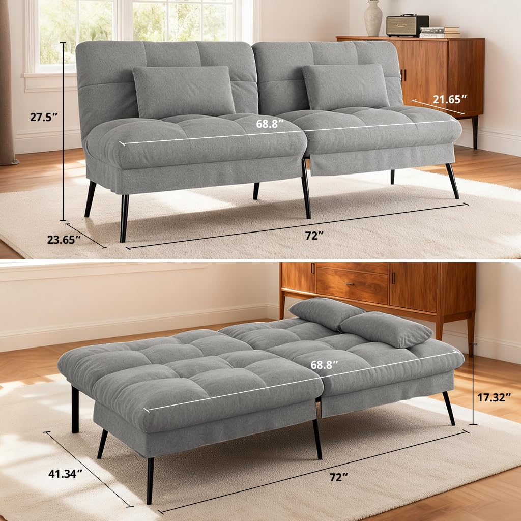 Convertible Futon Sofa Bed with Adjustable Backrest