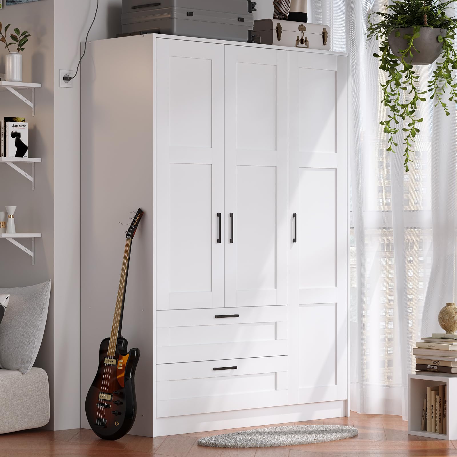 Wooden Wardrobe Closet Armoire with Shelves & Drawers