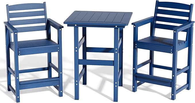 3-Piece Outdoor HDPE Patio Bar Set with 2 Chairs and Table