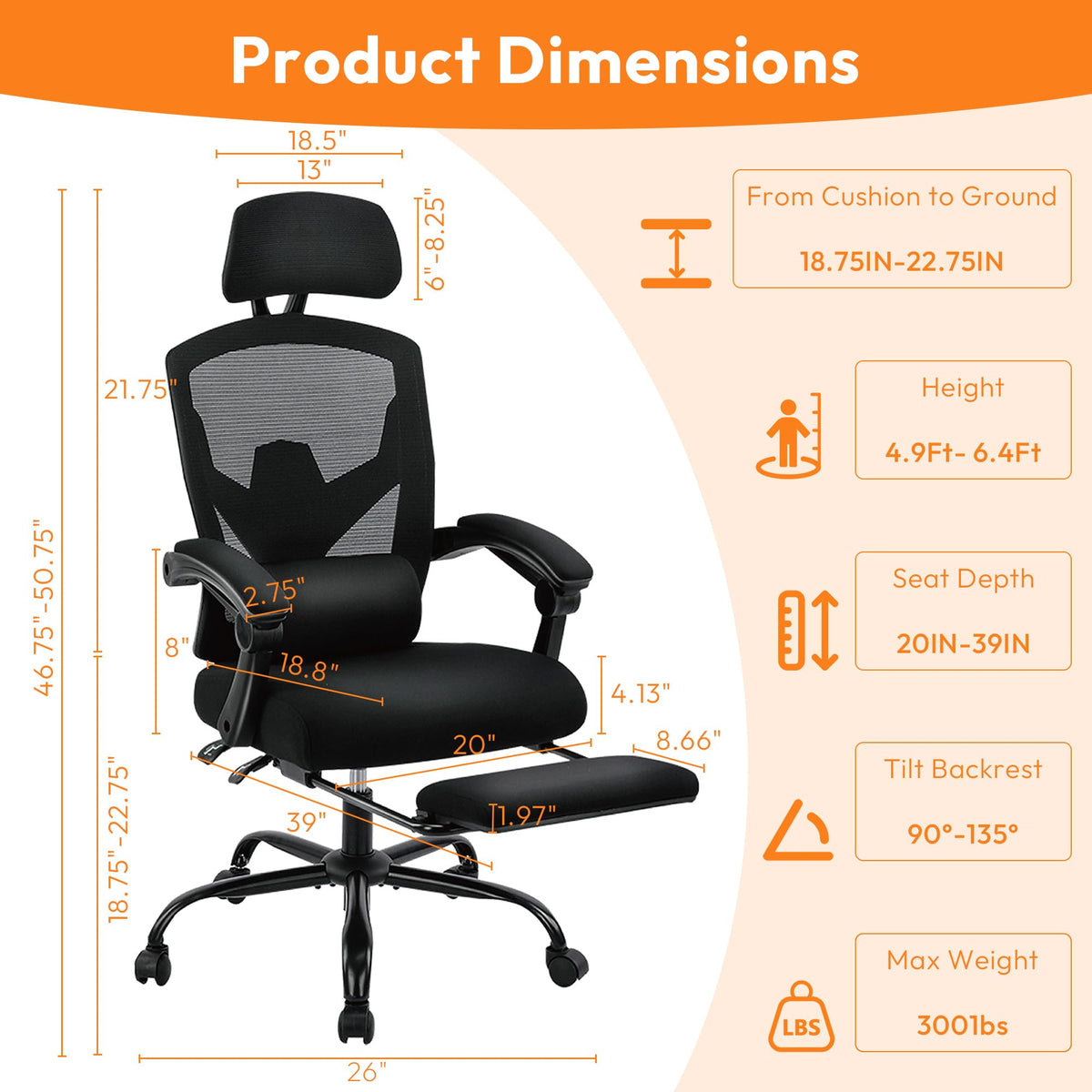 Mesh Office Chair with Footrest