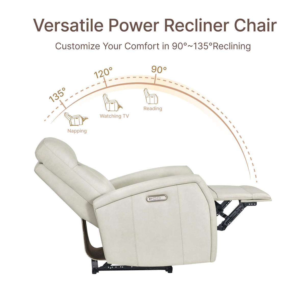 KISLOT Wall Hugger Power Recliner Chair with USB & Type-C Ports Faux Leather Recliner 135° Reclining Small Space Electric Sofa for RV Living Room Bedroom