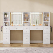 2 Person Vanity Desk with Mirror and Lights, Power Outlet, White
