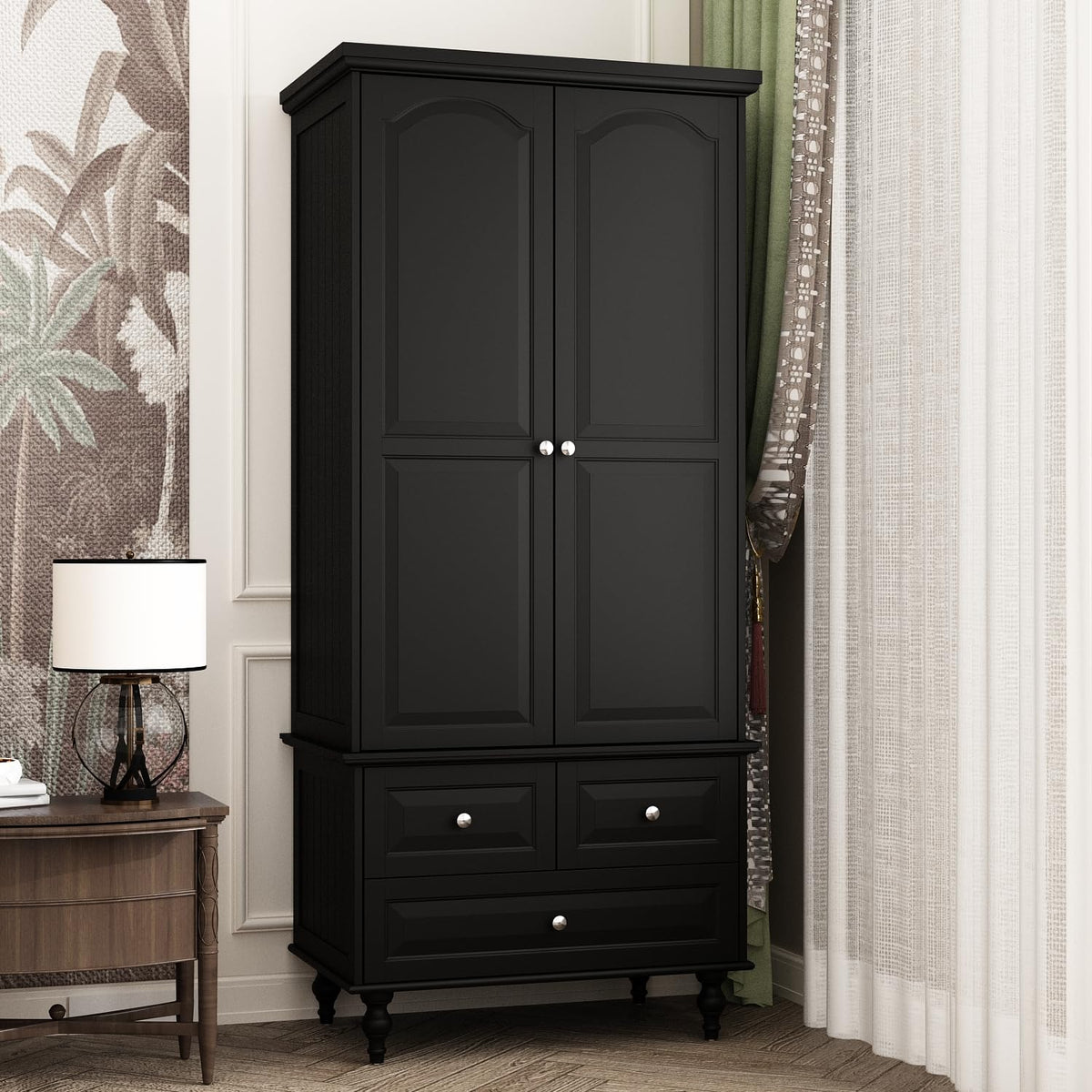 Black Wardrobe with 3 Drawers