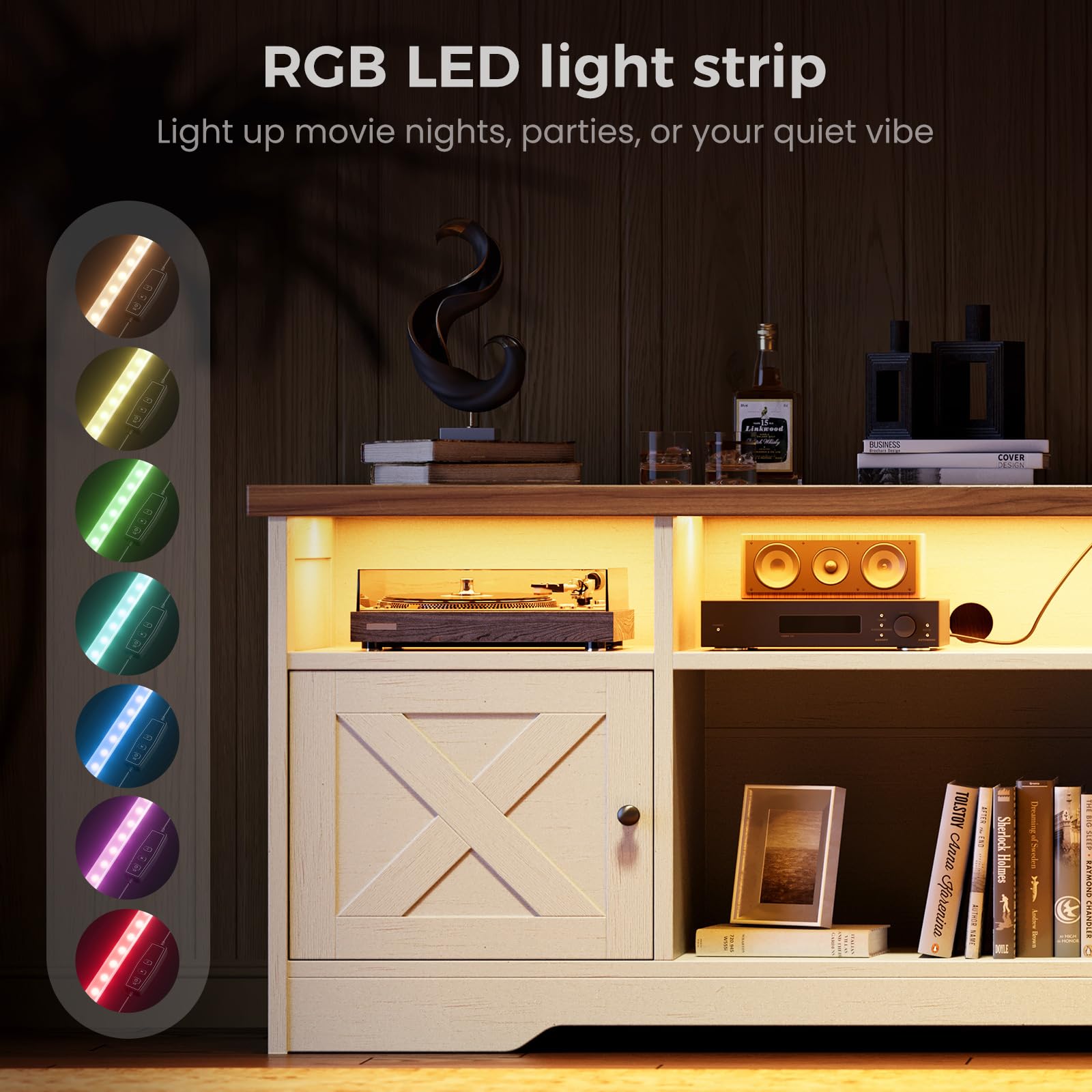 LED TV Stand with Power Outlet & Storage Cabinets