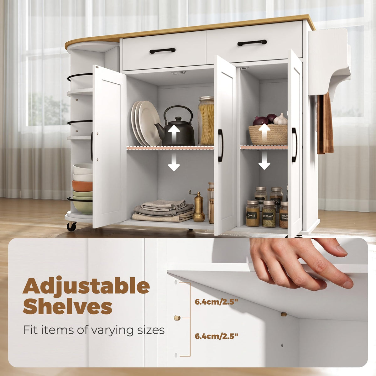White Rolling Kitchen Island