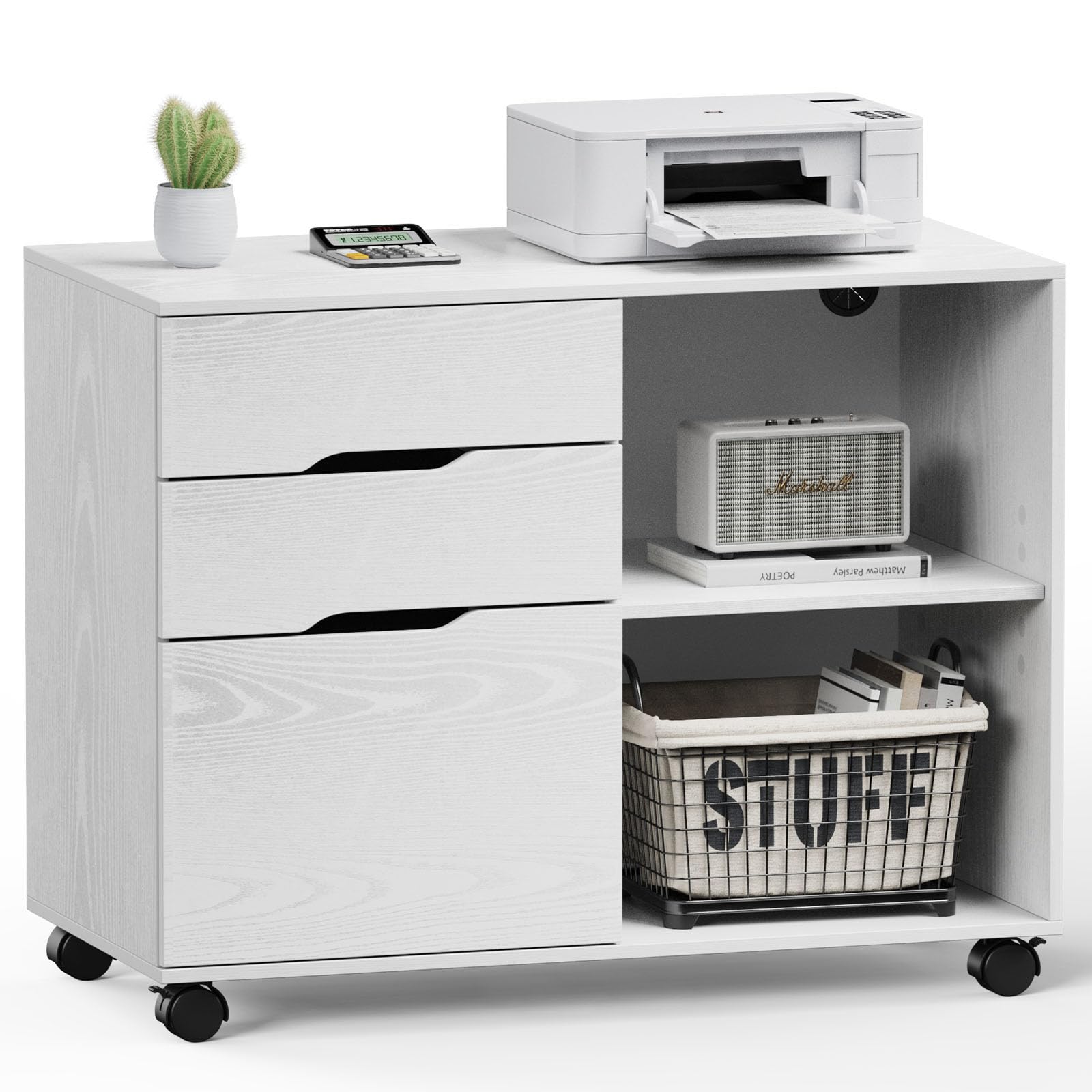 Rolling File Cabinet with 3 Drawers & Adjustable Shelf