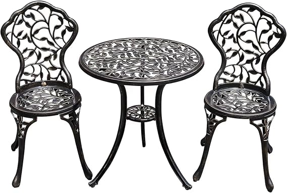 3-Piece Cast Aluminum Patio Bistro Set with Umbrella Hole