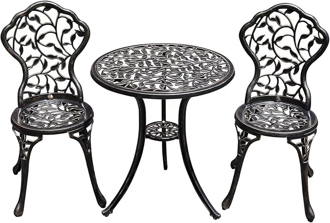 3-Piece Cast Aluminum Patio Bistro Set with Umbrella Hole