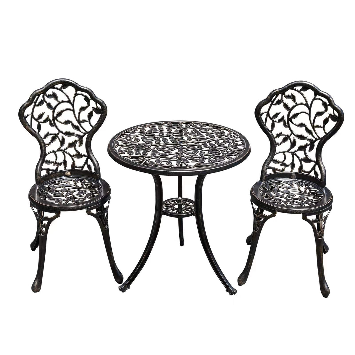 YKSY&YKSY Patio Bistro Set.Rust-Resistant Cast Aluminum Bistro Table Set with Umbrella Hole for Backyard (Leaf DESIGNCOPPER)