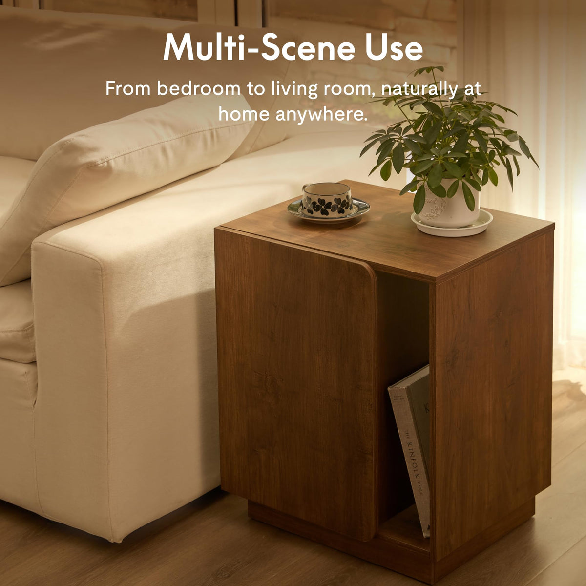 FLEXISPOT Walnut Finish Nightstand with Charging Station, Minimalist Style