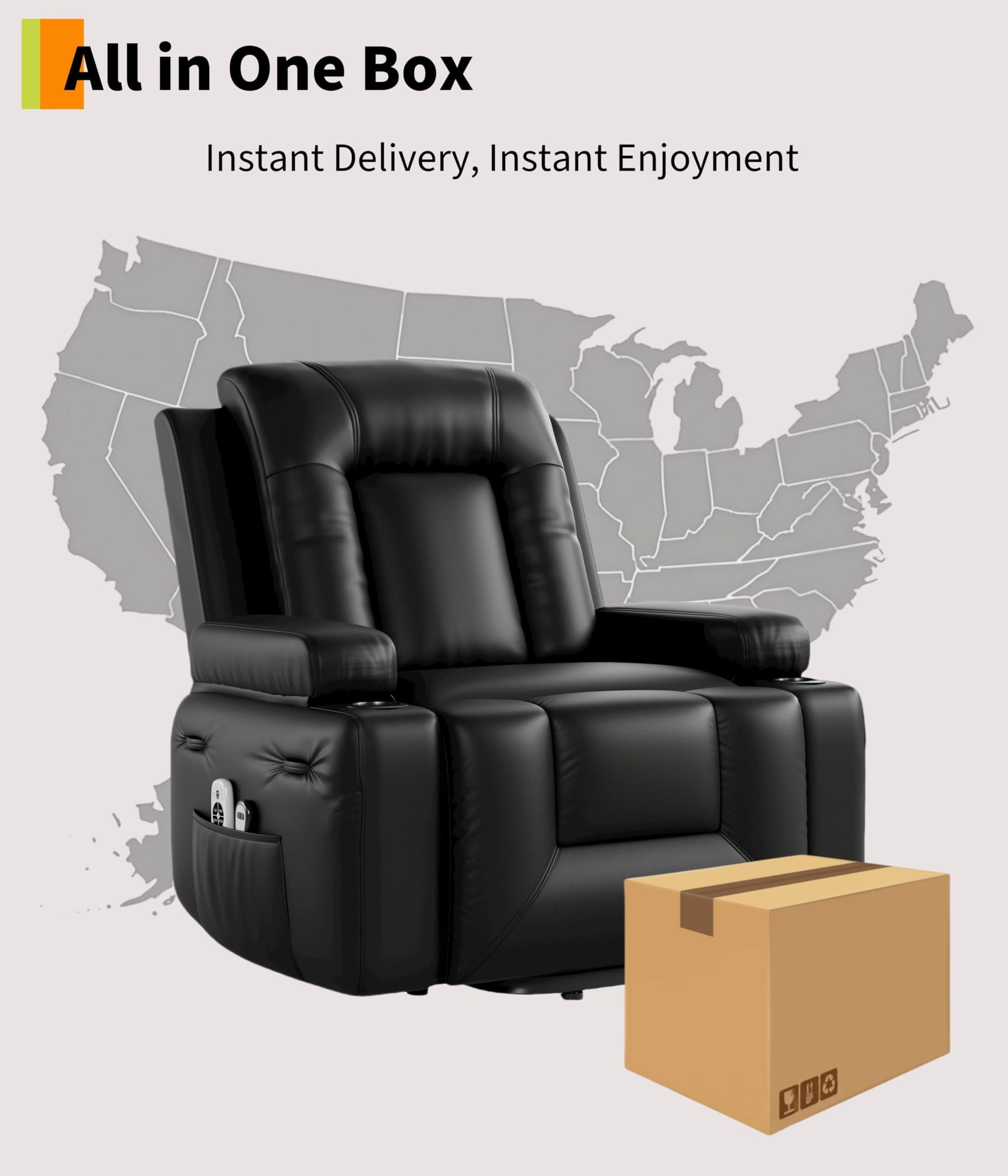 Garvee Oversized Power Lift Recliner Chair - Heat and Massage, PU Leather Electric Lift Recliner for Elderly & Mobility Impaired, Adjustable Back and Legs, Heavy Duty Lift Chair for Seniors