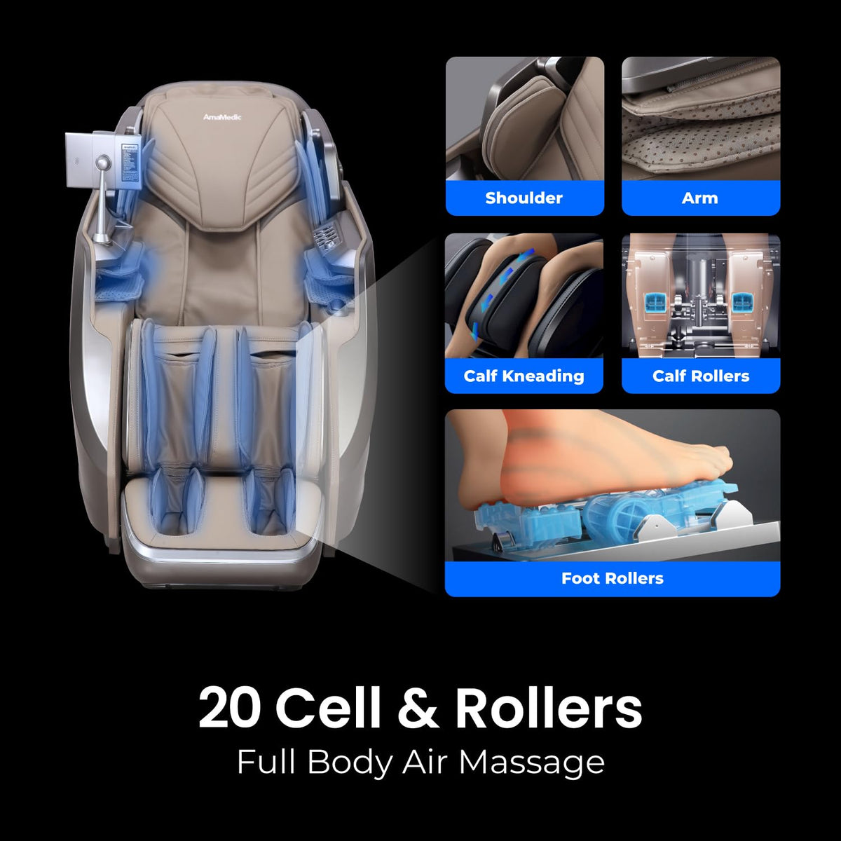 AmaMedic Revive 4D Massage Chair, Zero Gravity Full Body Recliner, Brown