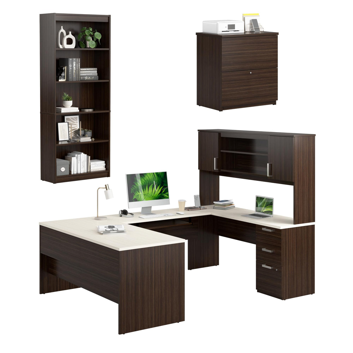 U-Shaped Desk with Hutch & Office Storage Set