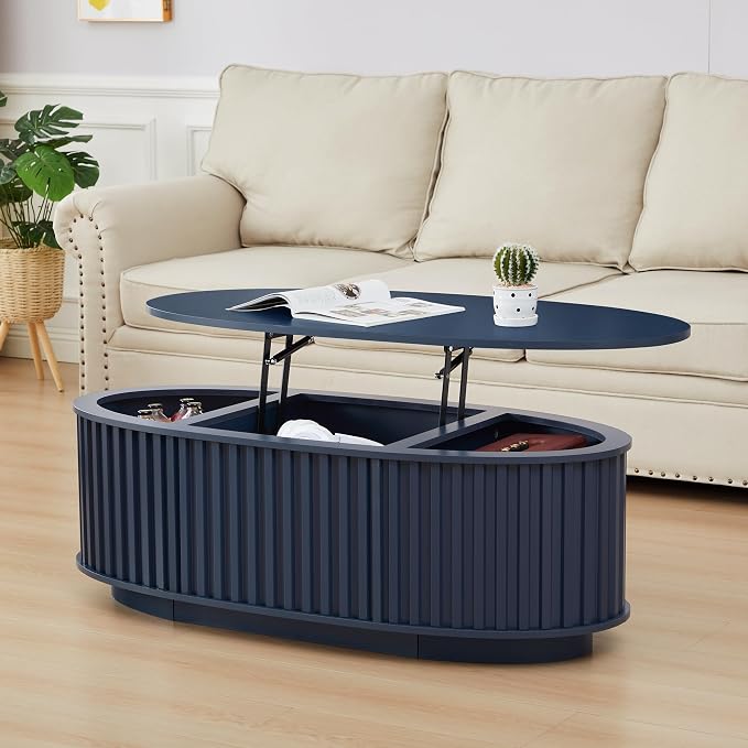 Oval Fluted Lift-Top Coffee Table