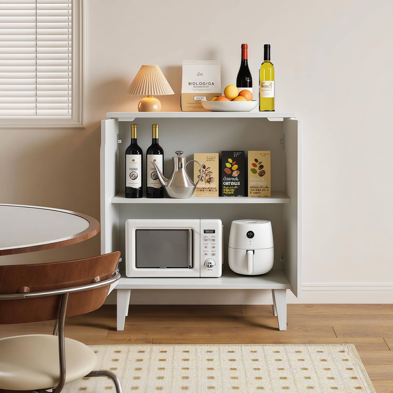 2-Door Storage Cabinet with Soft-Close Doors & Wood Legs