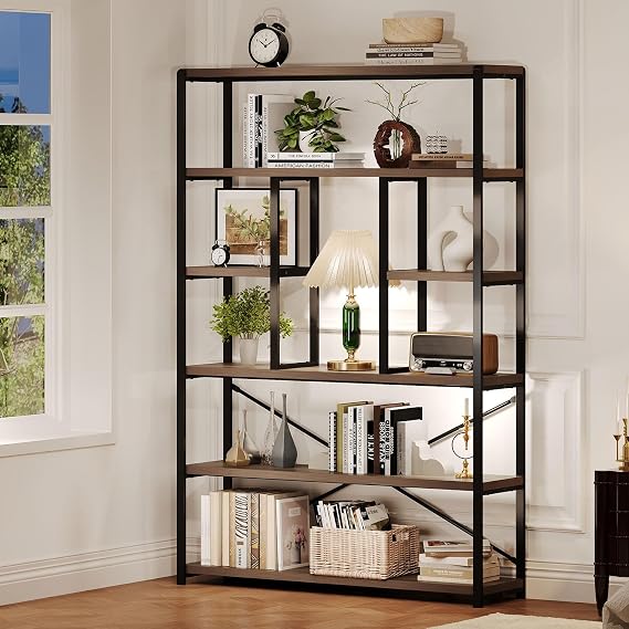 6-Tier Black Oak Bookshelf