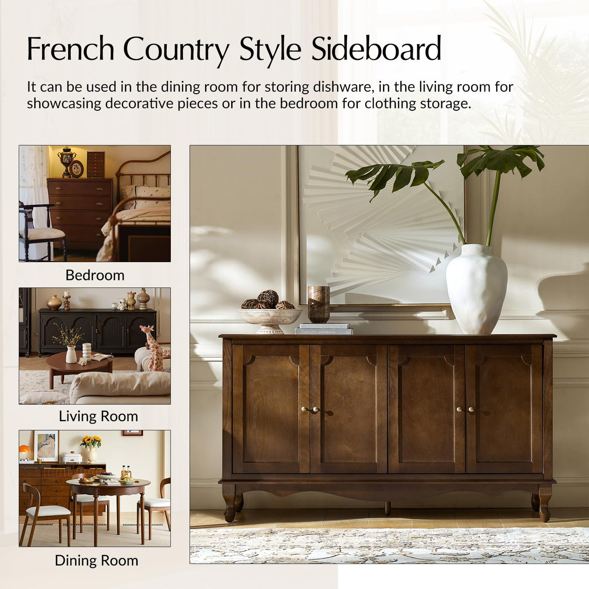 HULALA HOME 58" Farmhouse Sideboard Buffet Cabinet (Walnut)