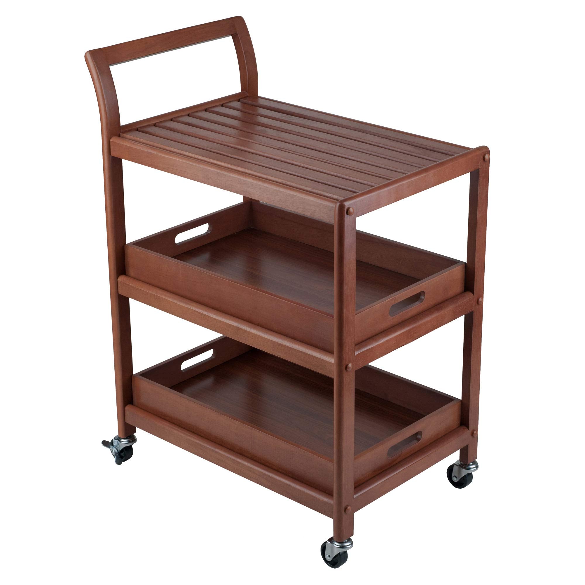 Winsome Albert 3-Tier Serving Cart, 33" in Walnut, Rolling Utility Bar Cart with Wheels for Snacks, Drinks, Kitchen Essentials, Storage & Organization for the Home or Apartment