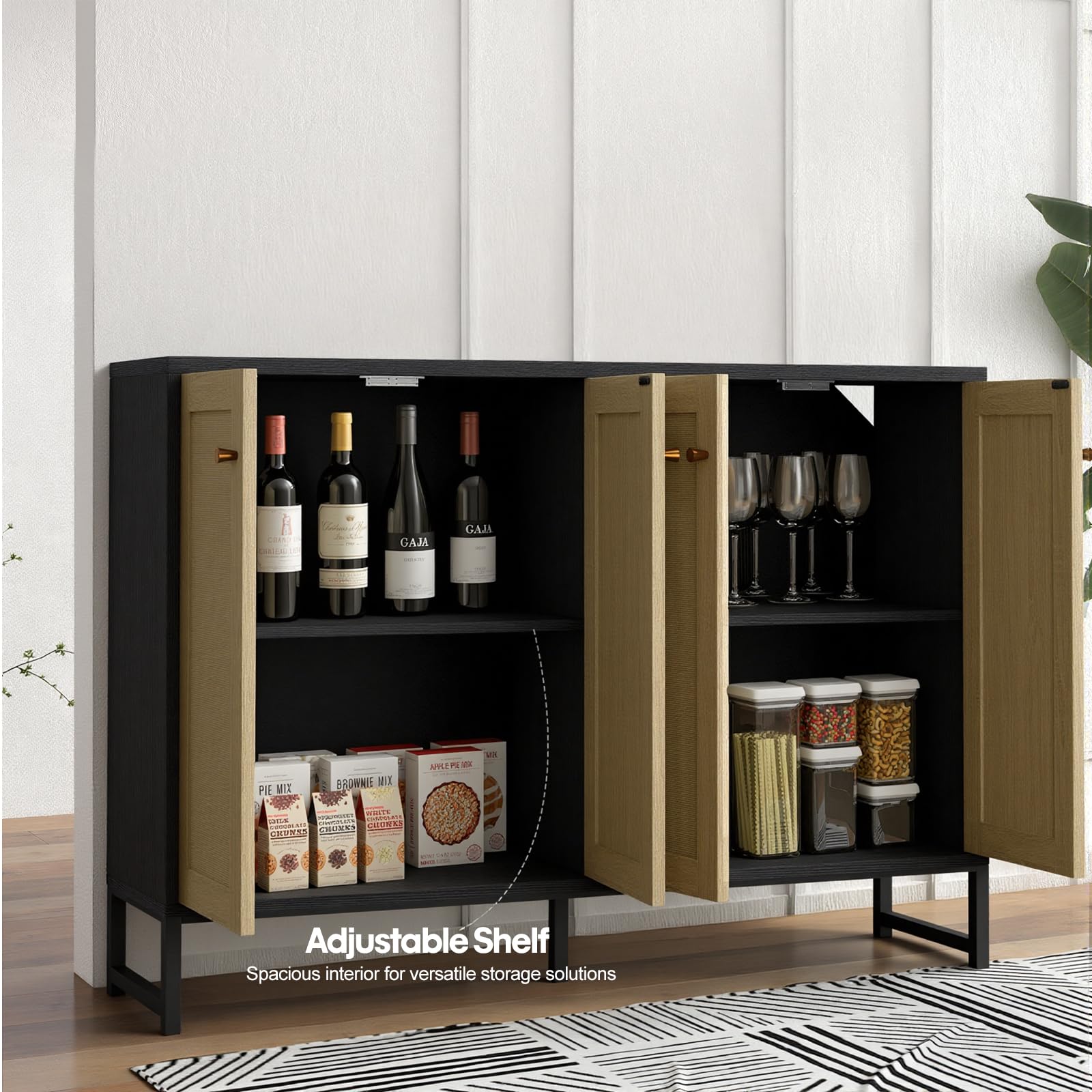 Rattan 4-Door Sideboard Cabinet