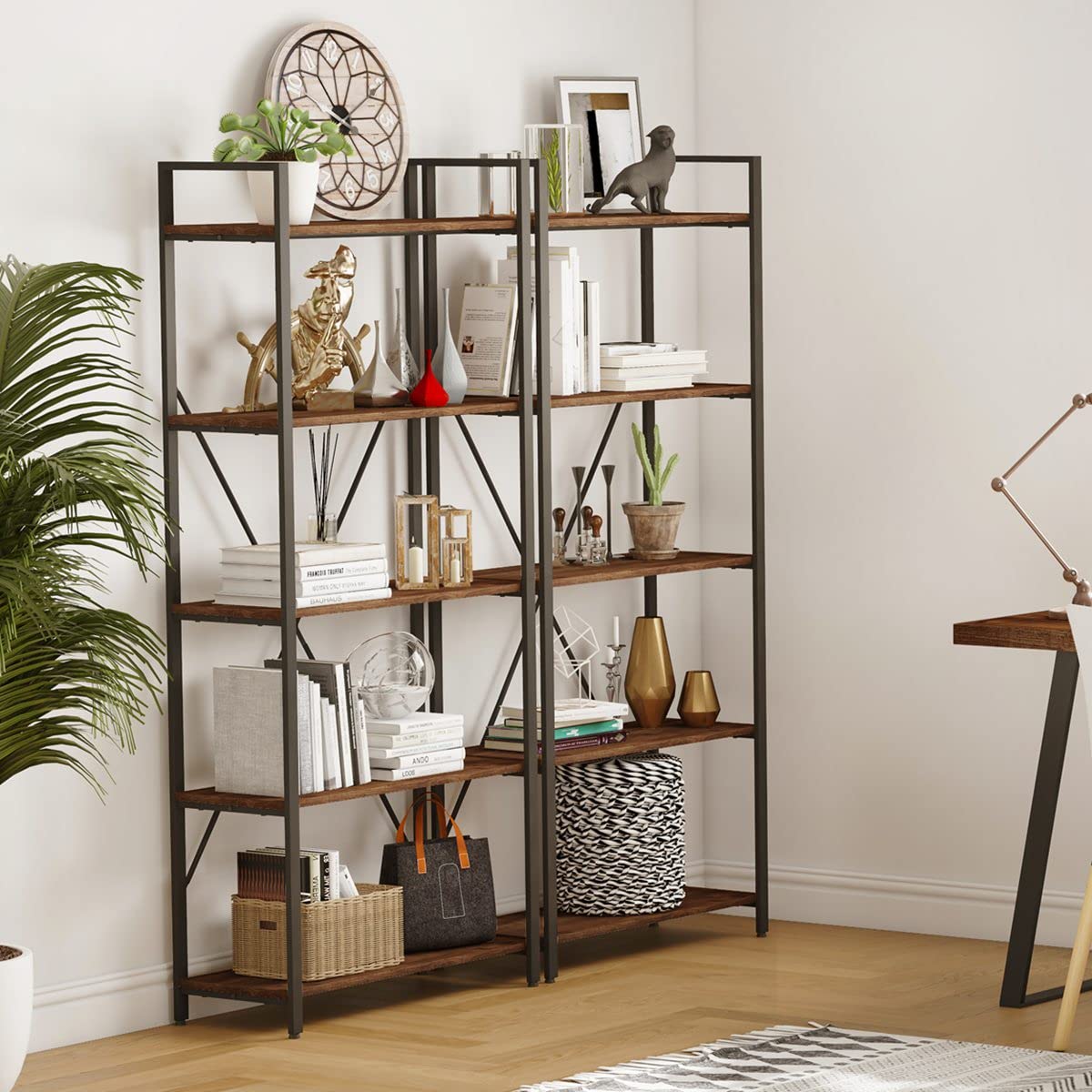 Rustic Oak 5-Tier Bookcase