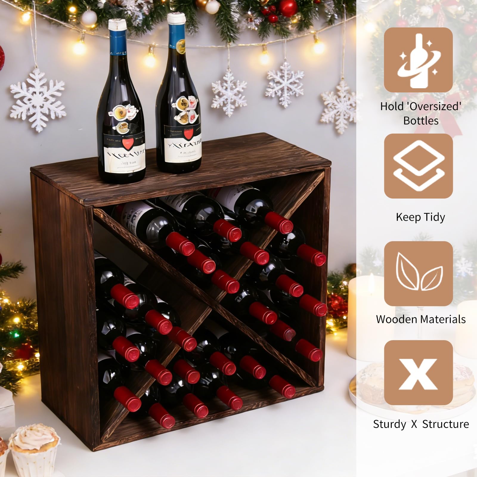 fcxagy Wine Rack Countertop Wine Storage Wine Rack freestanding Floor 24 Bottle Wine Holder，for Home Kitchen countertops (24 Bottles)