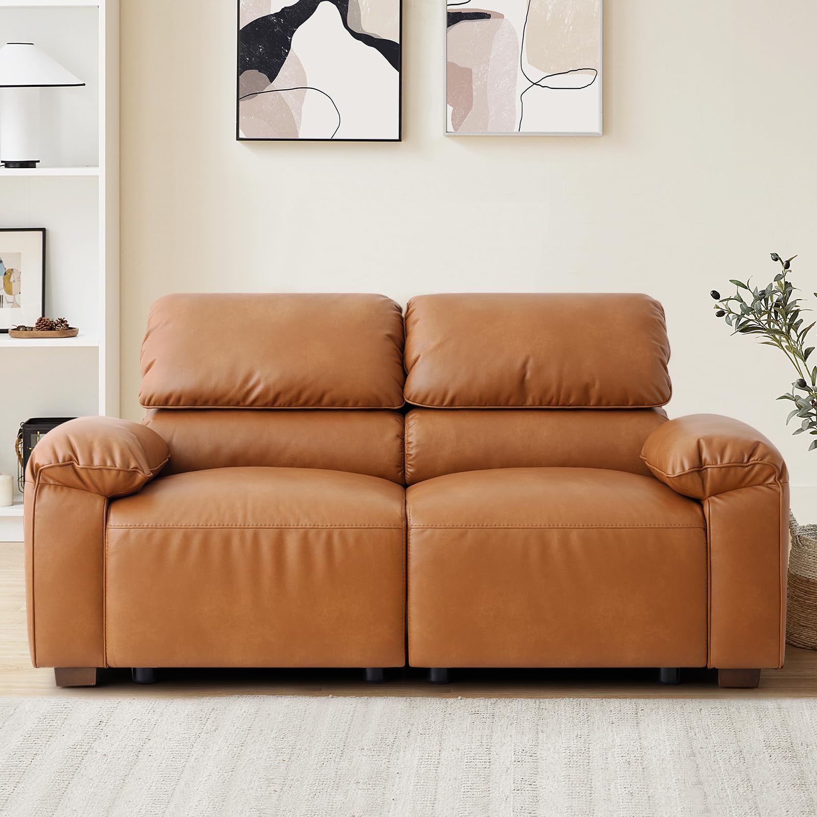 PU Leather Loveseat Sofa with Deep Seats & Wide Arms