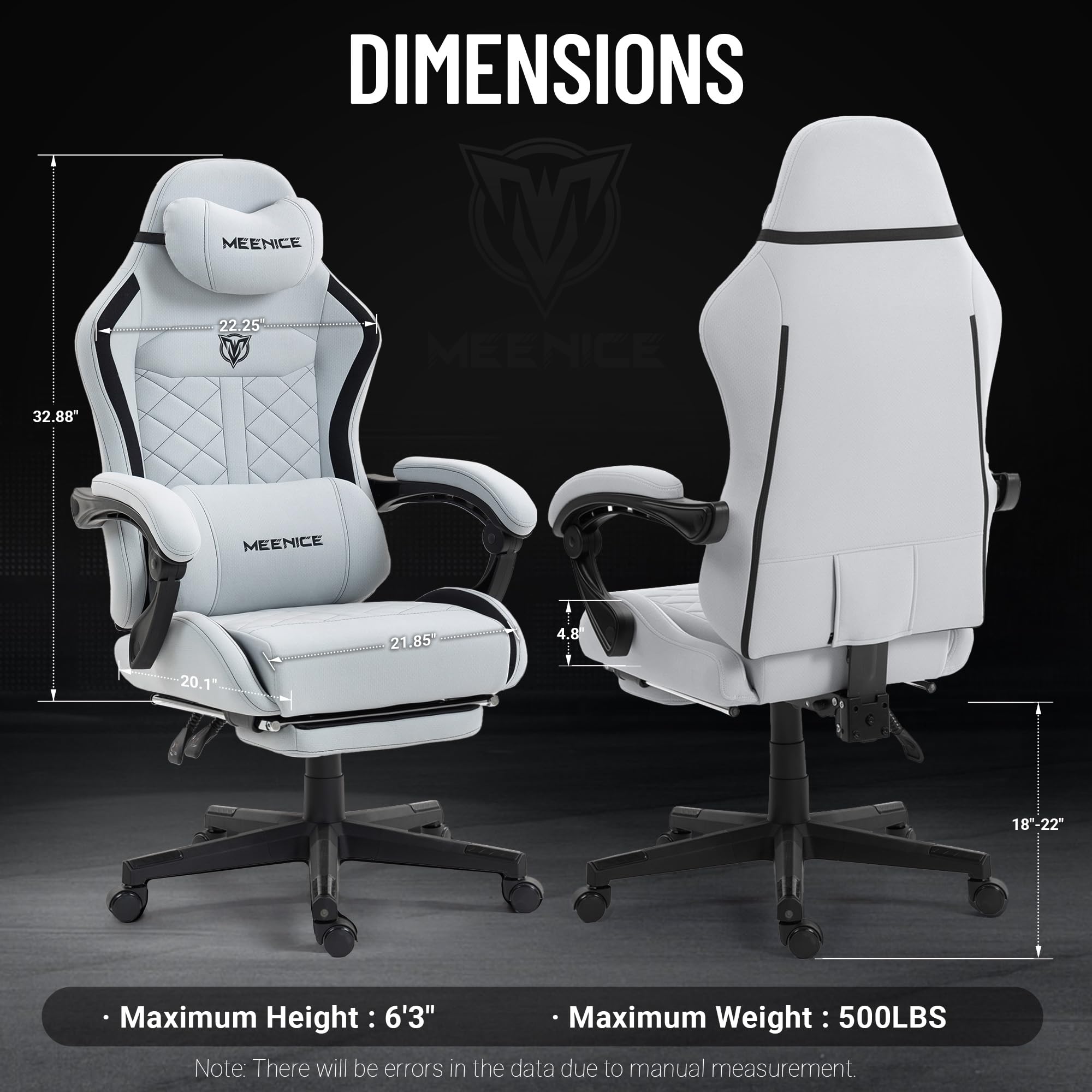MEENICE Big and Tall Gaming Chair Fabric with Pocket Spring Cushion, High Back Heavy Duty Gaming Chairs for Adults with Massage Lumbar Support, Ergonomic Computer Chair with Footrest for 400LBS Gray