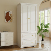 White Fluted Wardrobe with Drawers