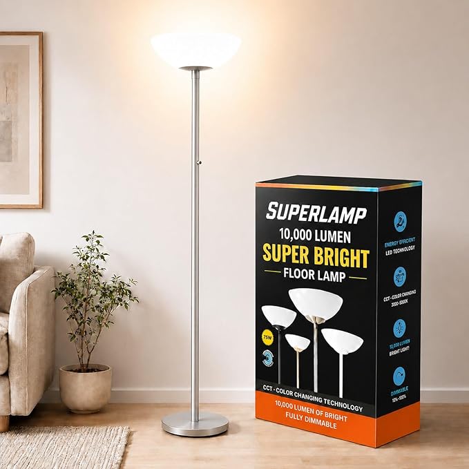 LED Floor Lamp 10000 Lumen Dimmable with Acrylic Shade