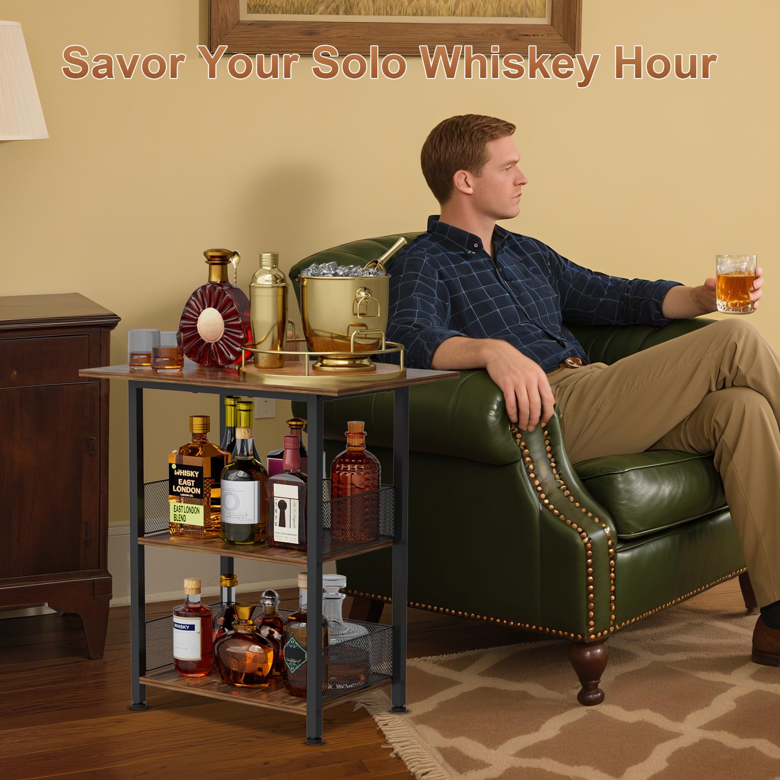 3-Tier Bar Cart with Lockable Wheels