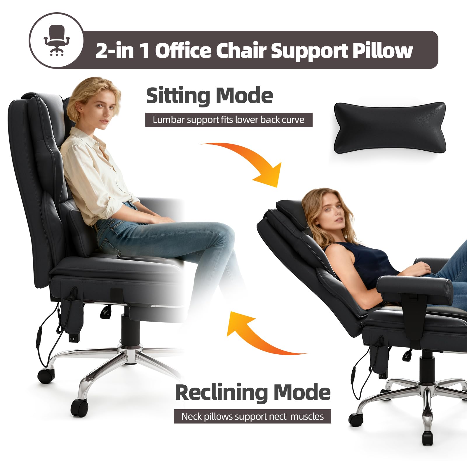 Mvpipi 7-Point Massage Office Chair,Heated Desk Manageral Chair,Ergonomic Executive Chair with Footrest,Adjustable Armrest，Computer Chair for Offices, Study Areas, Gaming Spaces,Black