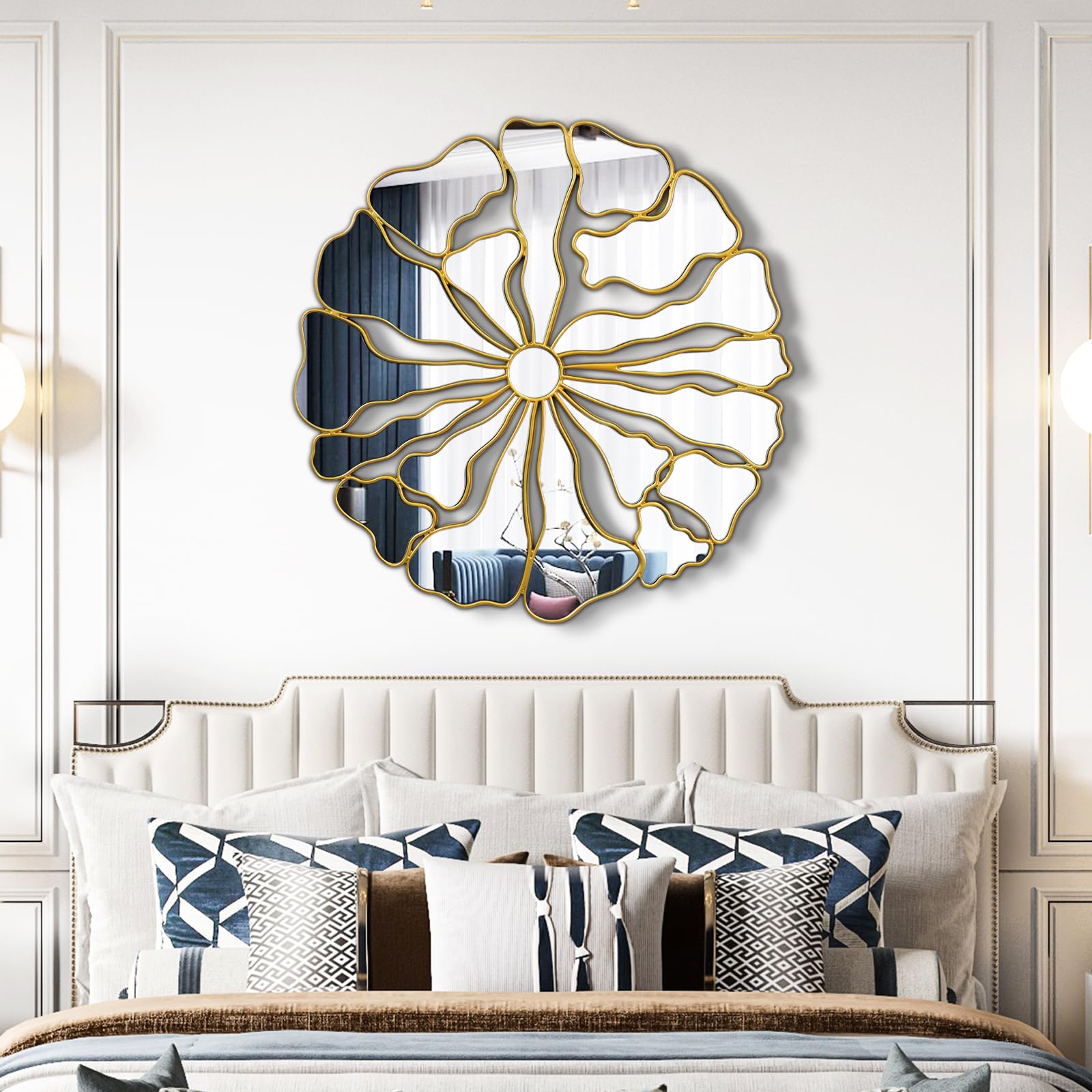 32" Round Floral Gold Wall Mirror