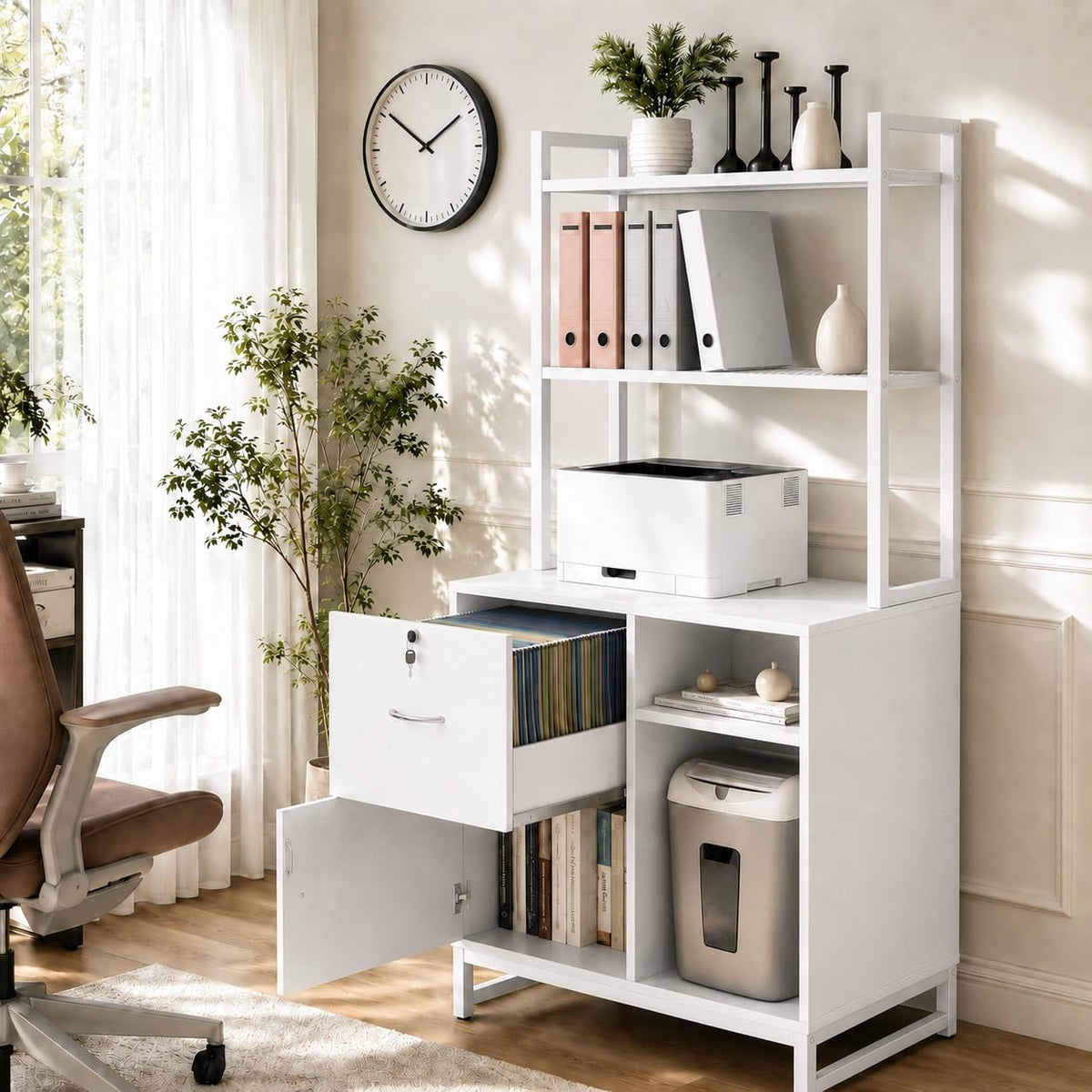 Vertical Filing Cabinet with Bookshelf