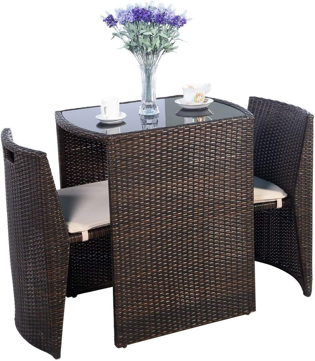 3-Piece Cushioned Wicker Patio Bistro Set