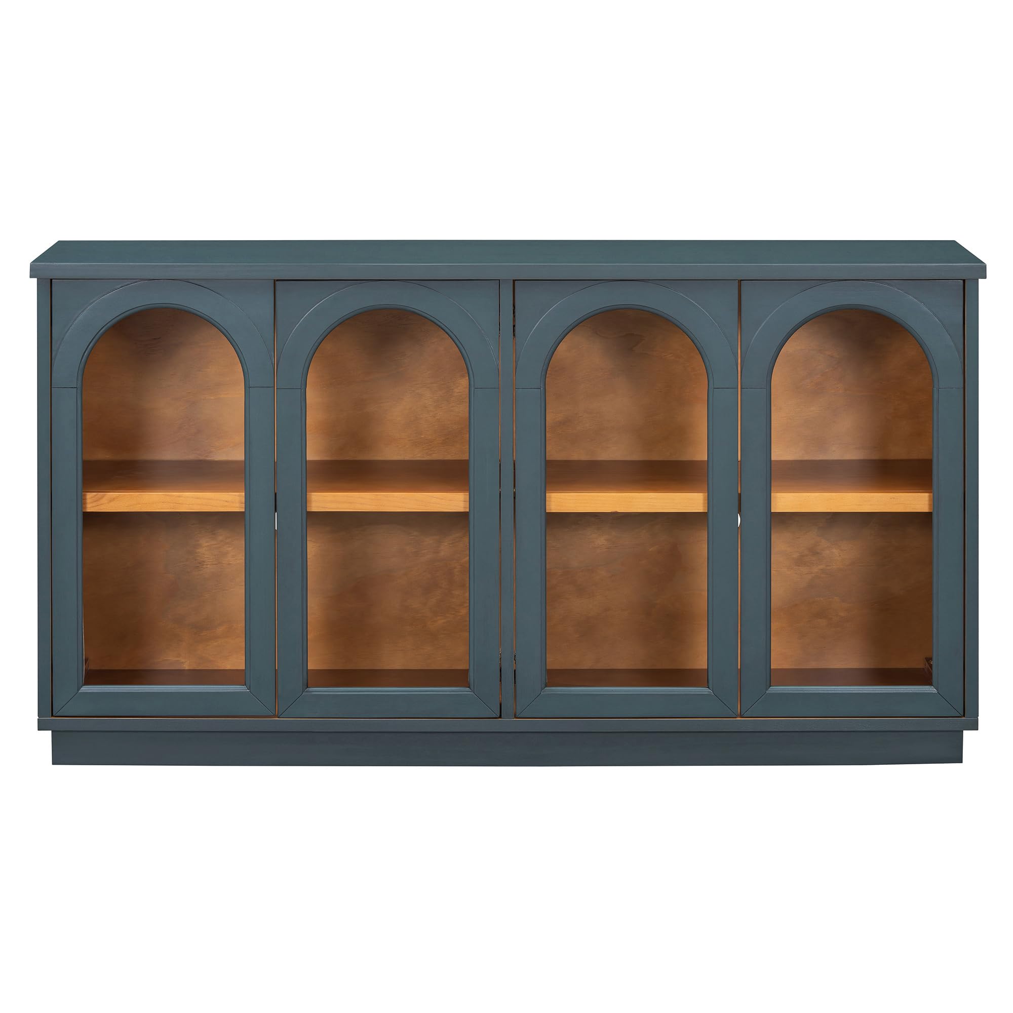 Merax 4-Door Large Storage Buffet Cabinet with Arched Glass Doors and Adjustable Shelves for Kitchen, Dining Room and Living Room