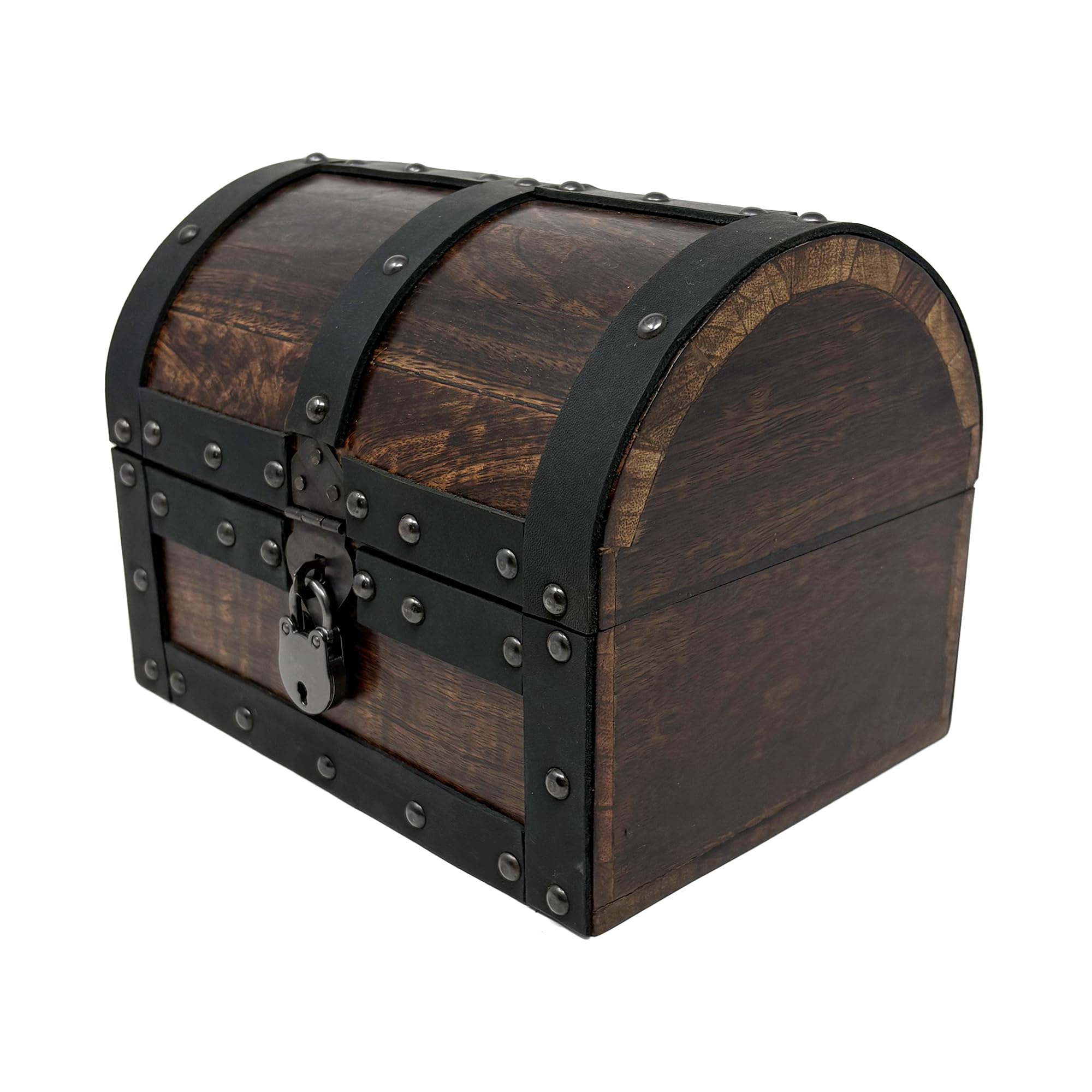 Nautical Cove Handmade Wooden Treasure Chest Storage Box – Deluxe Design with Real Leather Accents, Working Iron Lock & Skeleton Keys, Decorative Keepsake Chest (Small - 8 × 6 × 6")