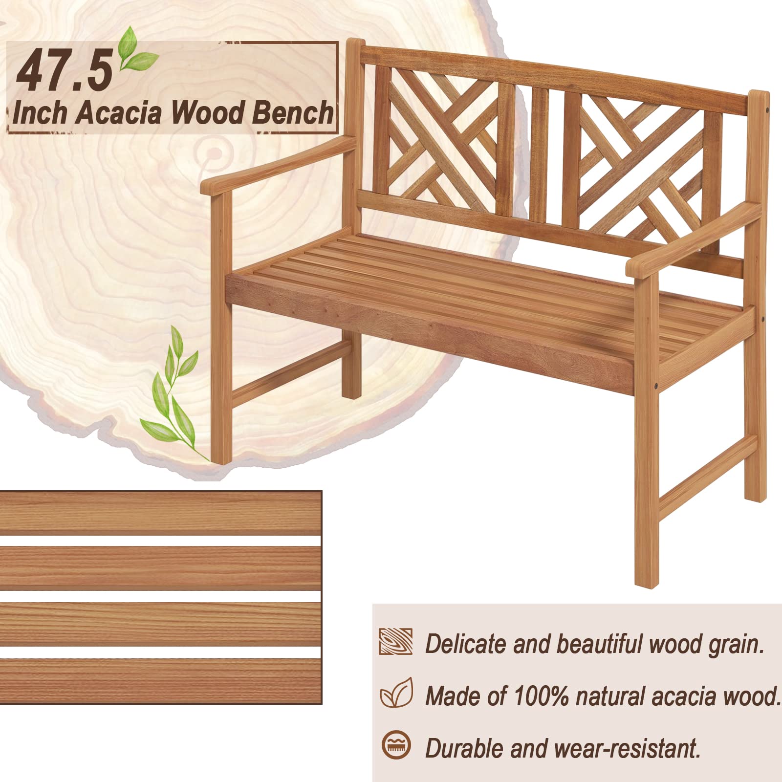 Acacia Wood Outdoor Bench – 2-Person Loveseat