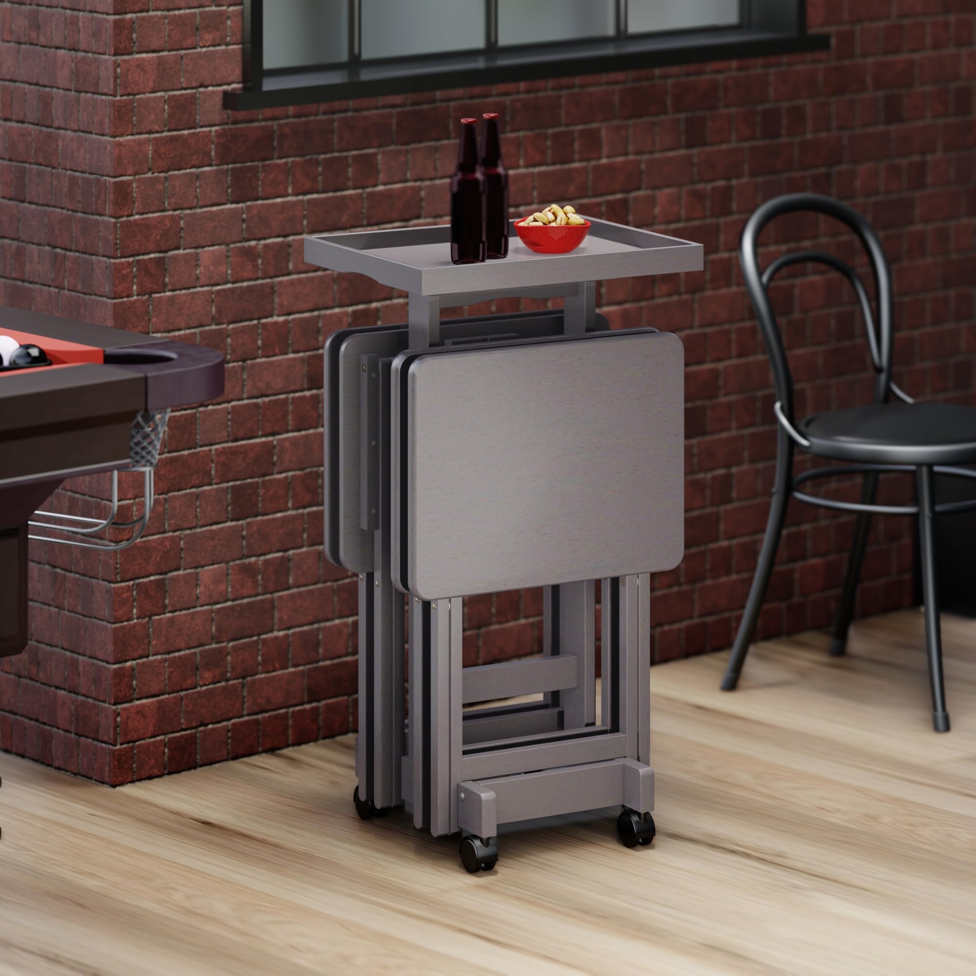 Folding Snack Table Set with Storage Rack