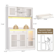 Korfile 71" Pantry Cabinet, Tall Kitchen Pantry Cabinet with Charging Station & LED Light, Kitchen Hutch with Wine Rack, Pantry Storage Cabinets with Microwave Stand for Dining Room, White