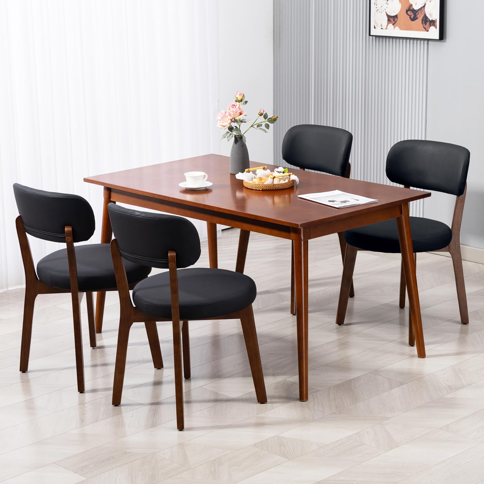 Mid-Century Modern Dining Chair with Rubberwood Frame
