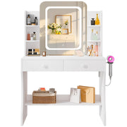 LED Makeup Vanity Desk with Mirror, Power Outlet & Storage