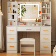 LED Lighted Makeup Vanity Desk with Mirror & Power Outlet