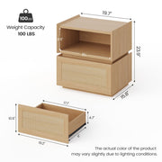 Sikaic Rattan Nightstand Set of 2, Modular Stackable Side Table with Drawer, Bedside End Table with Open Shelf for Bedroom, Small Spaces Natural